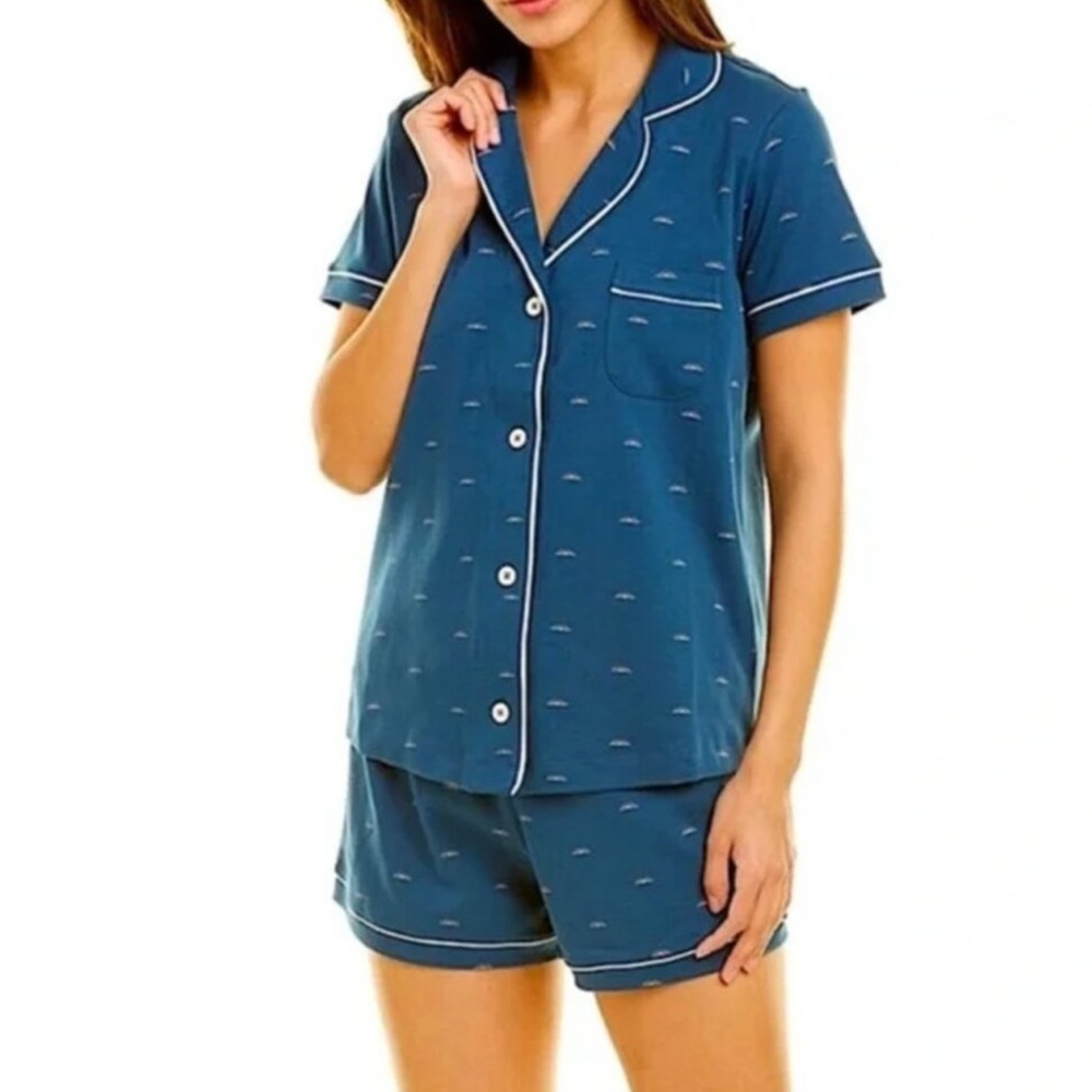 NWT! 2PC! Faherty x Roller Rabbit Polo 100% Organic Cotton Pajama Set , S, Blue